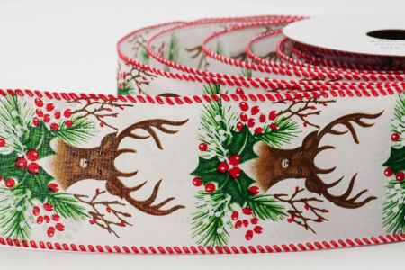 Reindeer  Holly Leaves Ribbon-KF6730GC-1-7_White